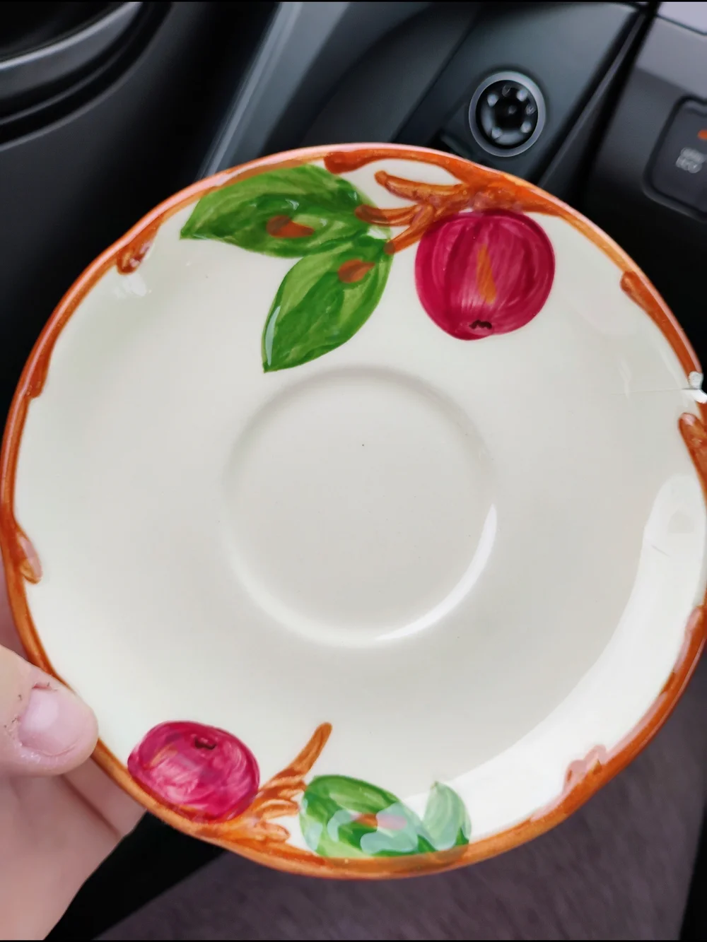 Vintage Franciscan Hand-Painted Fruit Saucer in Cream, Red, Green
